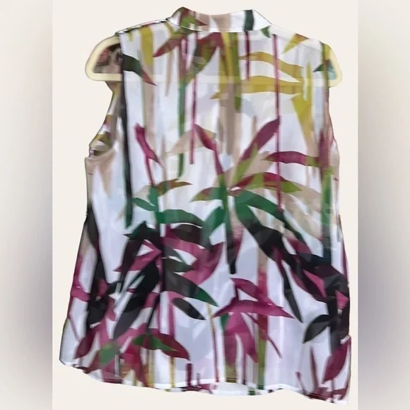 WORTHINGTON White/Burgundy/Green Jungle Pattern Sleeveless Top, Large Petite,GUC - Picture 9 of 9